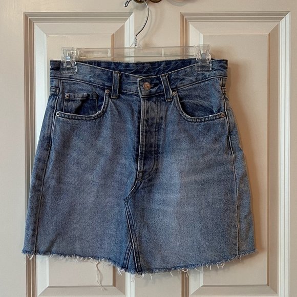 High Waisted Denim A-Line Mini Skirt - Picture 1 of 4